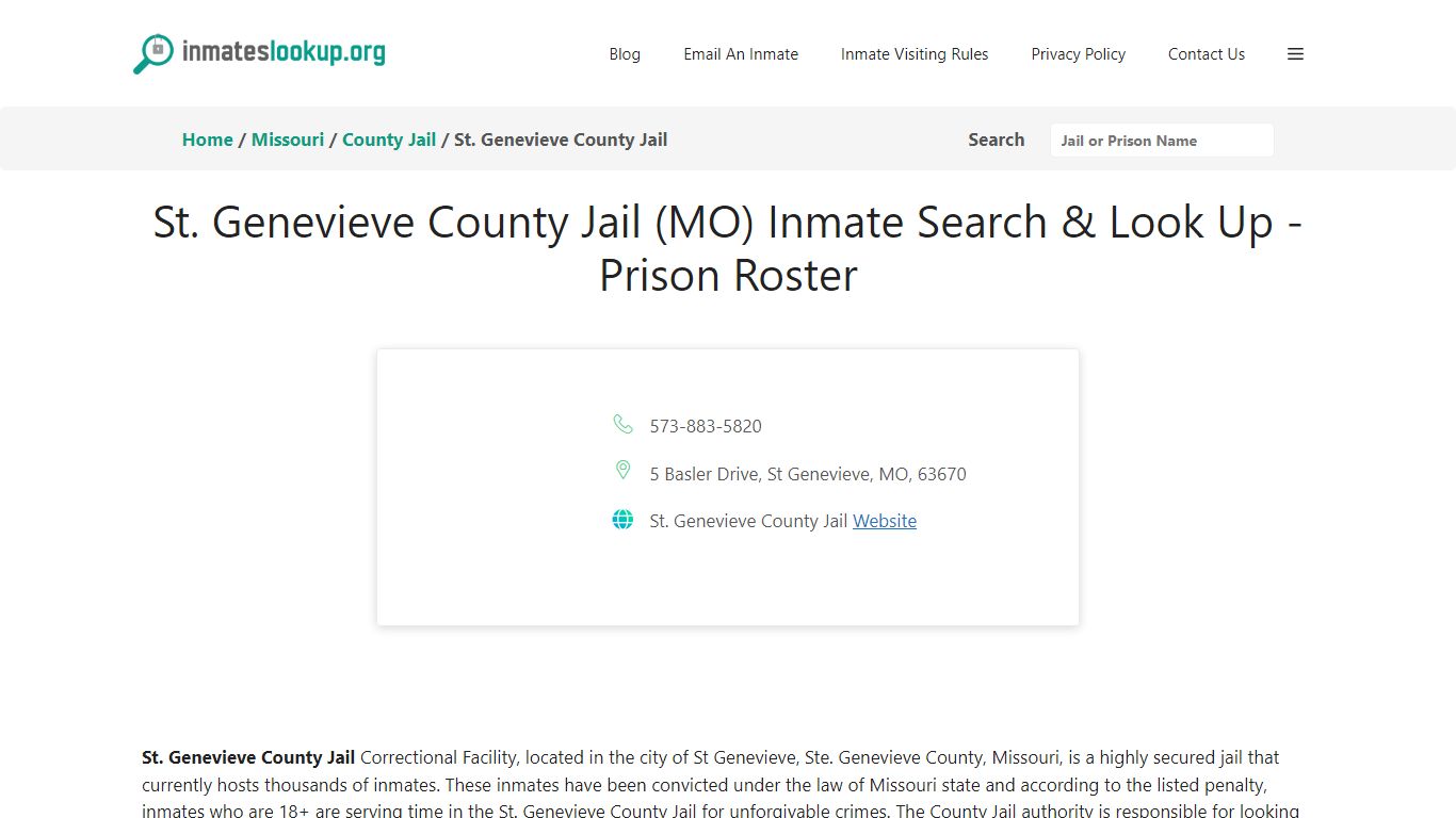 St. Genevieve County Jail (MO) Inmate Search & Look Up - Prison Roster